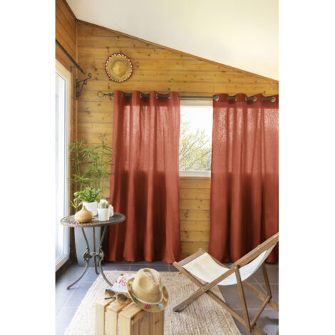 Lot de 2  Rideaux 100% coton prélavé 140 x 260 cm Kala Terracotta