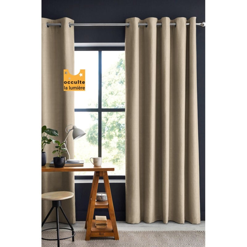 Cdaffaires - Lot de 2 Rideaux 100% occultant luxe 140 x 260 cm Obscure Beige