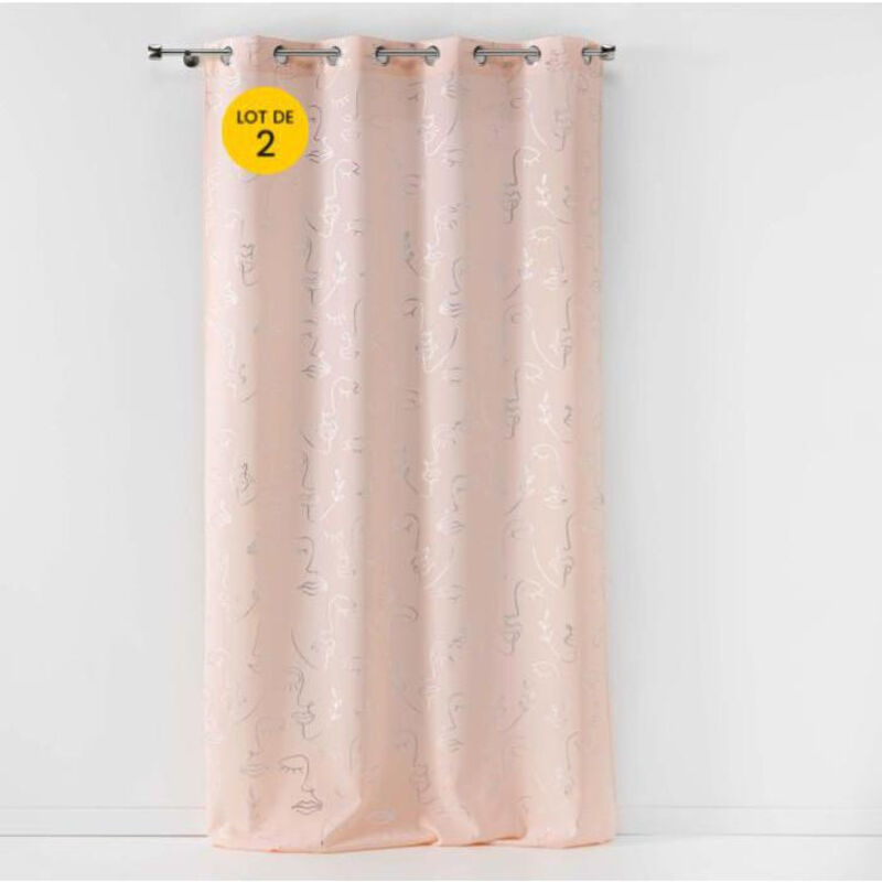 Lot de 2 Rideaux 140 x 260 cm imprimé métallisé Artyline Rose/argent