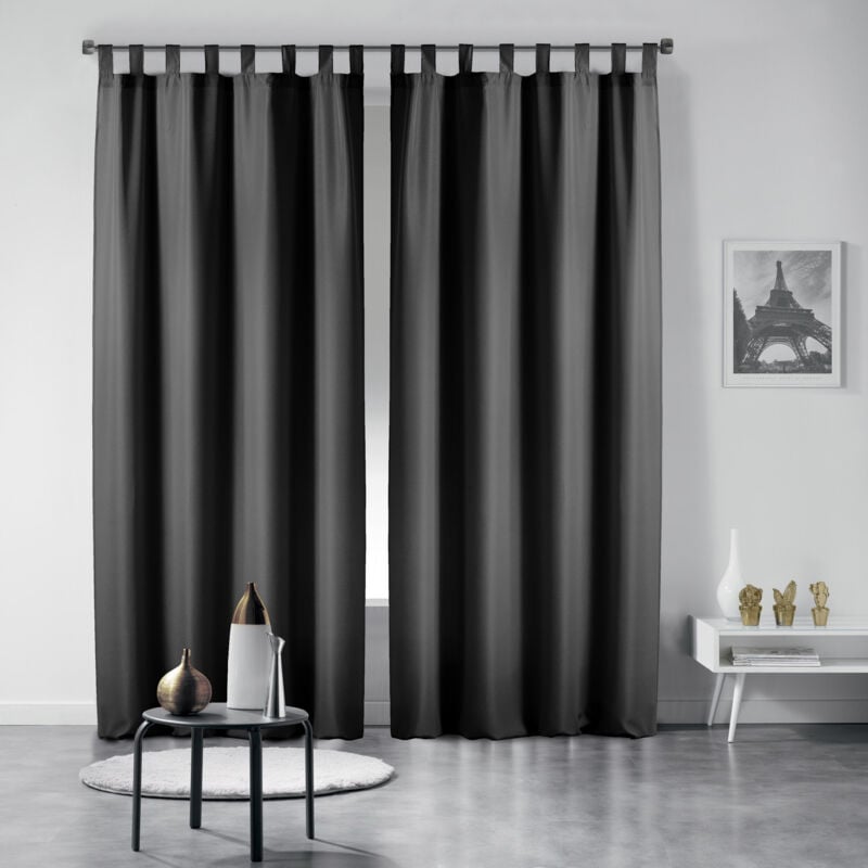 Lot de 2 rideaux 140 x 260 cm unis à passants Essentiel Noir