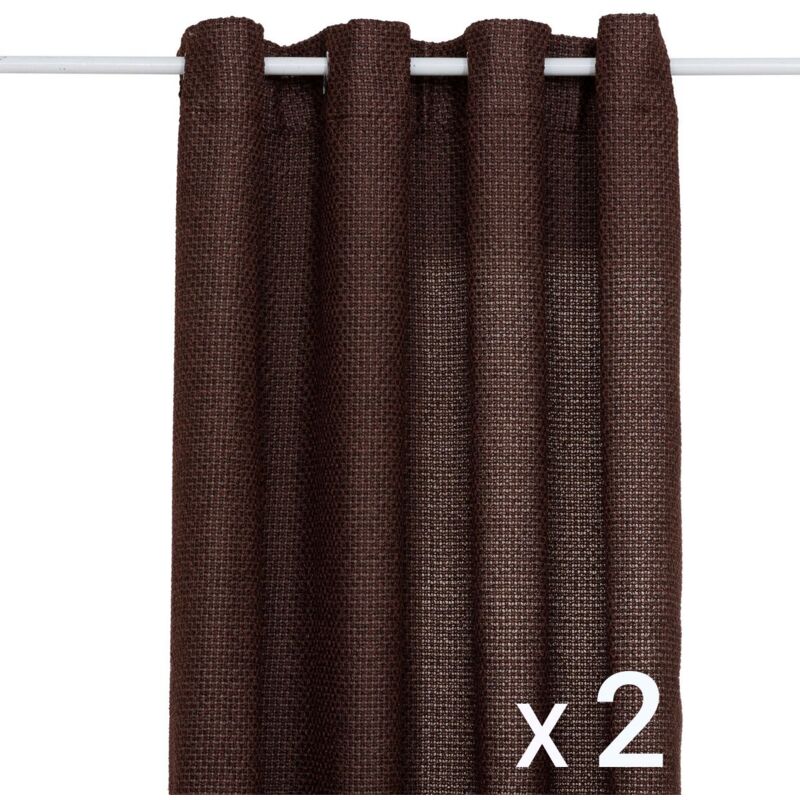 Lot de 2 Rideaux à œillet en maille Marron Tonka 140 x 260 cm - Atmosphera