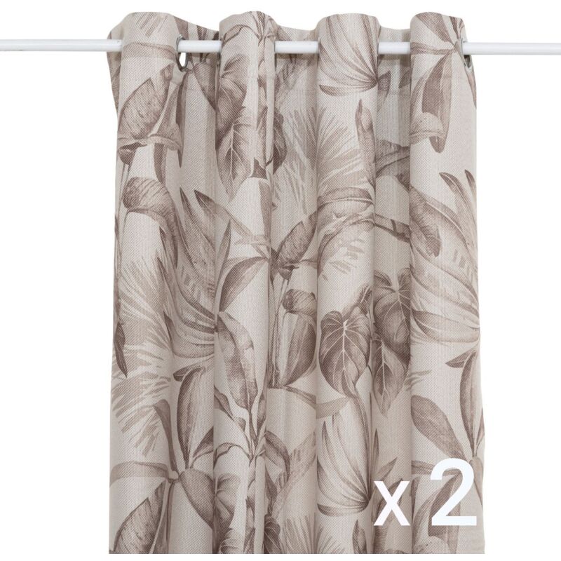 Lot de 2 Rideaux à œillet Occultant Beige Lin à motifs 135 x 260 cm Atmosphera