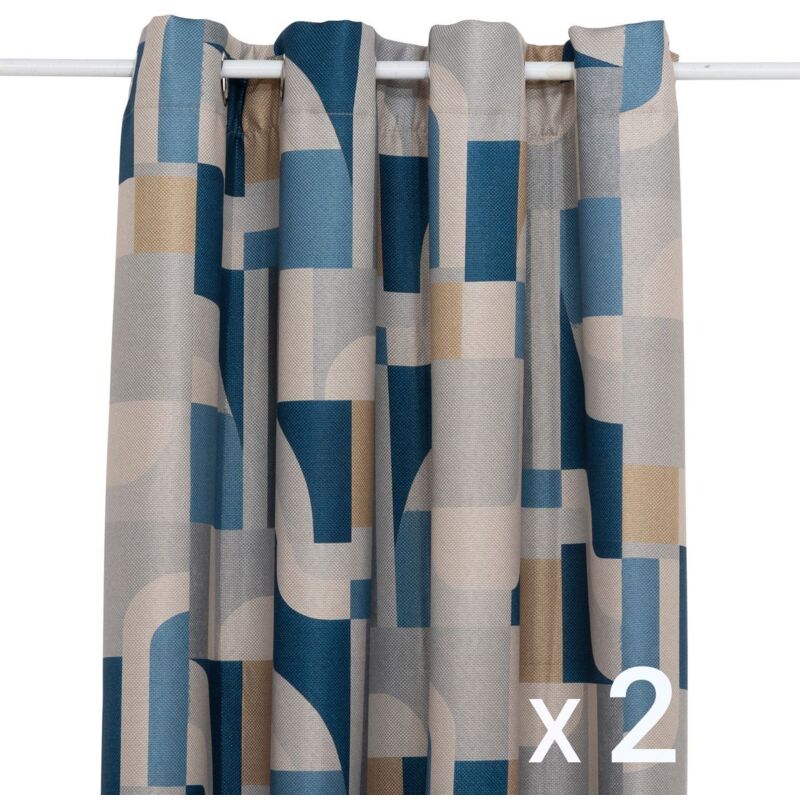 Lot de 2 Rideaux à œillet Occultant Bleu à motifs 135 x 260 cm - Atmosphera