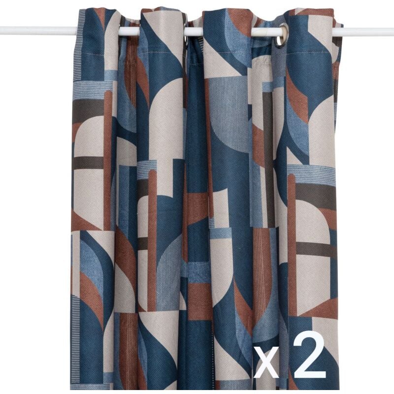 Lot de 2 Rideaux à œillet Occultant Bleu Foncé à motifs 135 x 260 cm Atmosphera