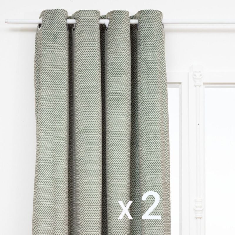 Atmosphera - Lot de 2 Rideaux à œillet Occultant en velours Vert Kaki avec motif 135 x 260 cm