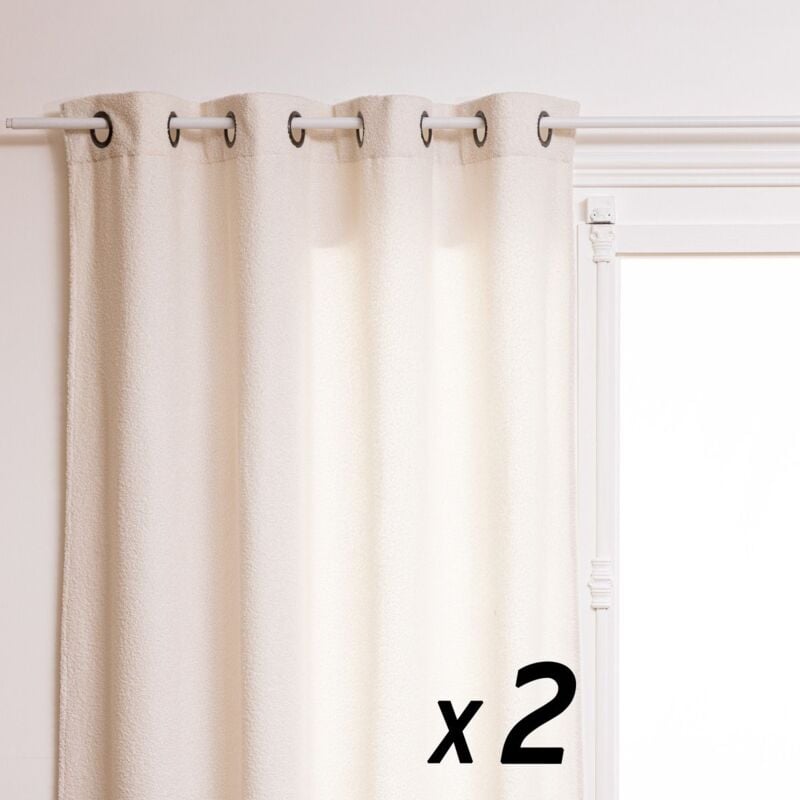 Atmosphera - Lot de 2 Rideaux à œillet Tissu Blanc à bouclettes 140 x 260 cm