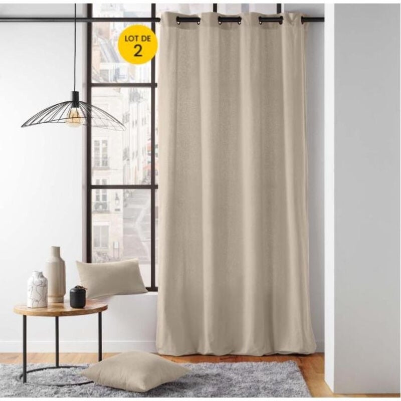 Lot de 2 Rideaux a oeillets 135 x 260 cm coton recyclé Twily Beige
