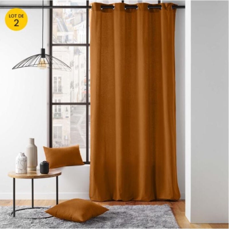 Lot de 2 Rideaux a oeillets 135 x 260 cm coton recyclé Twily Camel