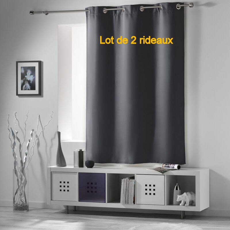 Lot de 2 rideaux a oeillets 140 x 180 cm occultant uni occult Ardoise