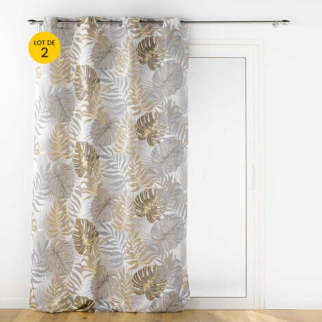 Lot de 2 Rideaux a oeillets 140 x 260 cm polyester imprime metallise Mogador