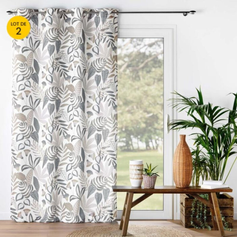 Lot de 2 rideaux a oeillets 140 x 260 cm polyester imprimé Tilda Blanc