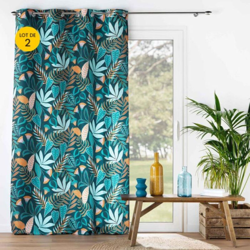 Lot de 2 Rideaux a oeillets 140 x 260 cm polyester imprimé Tilda Vert