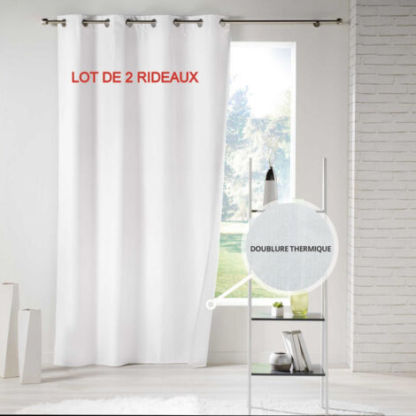 Lot de 2 rideaux a oeillets 140 x 260 cm polyester uni thermique icemount Blanc