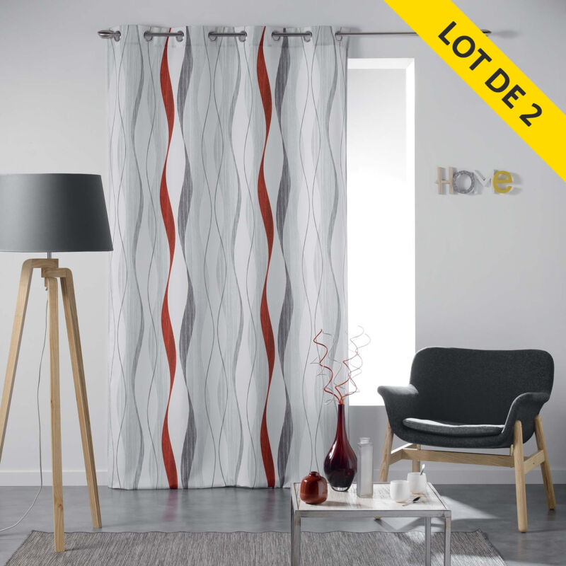Douceur D'intérieur - Lot de 2 rideaux a oeillets 140 x 260 polyester imprime ondulys Rouge Douceur D'intérieur - Lot de 2 rideaux a oeillets 140 x 260 polyester imprime ondulys Rouge