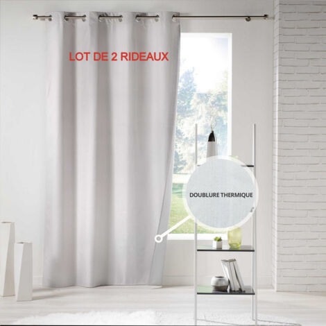Lot de 2 rideaux a oeillets 140 x 260 polyester uni thermique icemount Naturel
