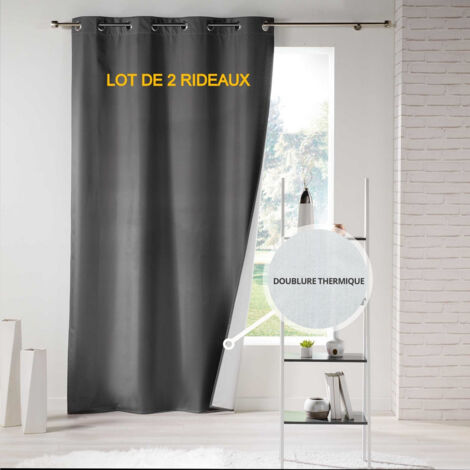 Lot de 2 rideaux a oeillets 140x260 polyester uni thermique icemount Anthracite