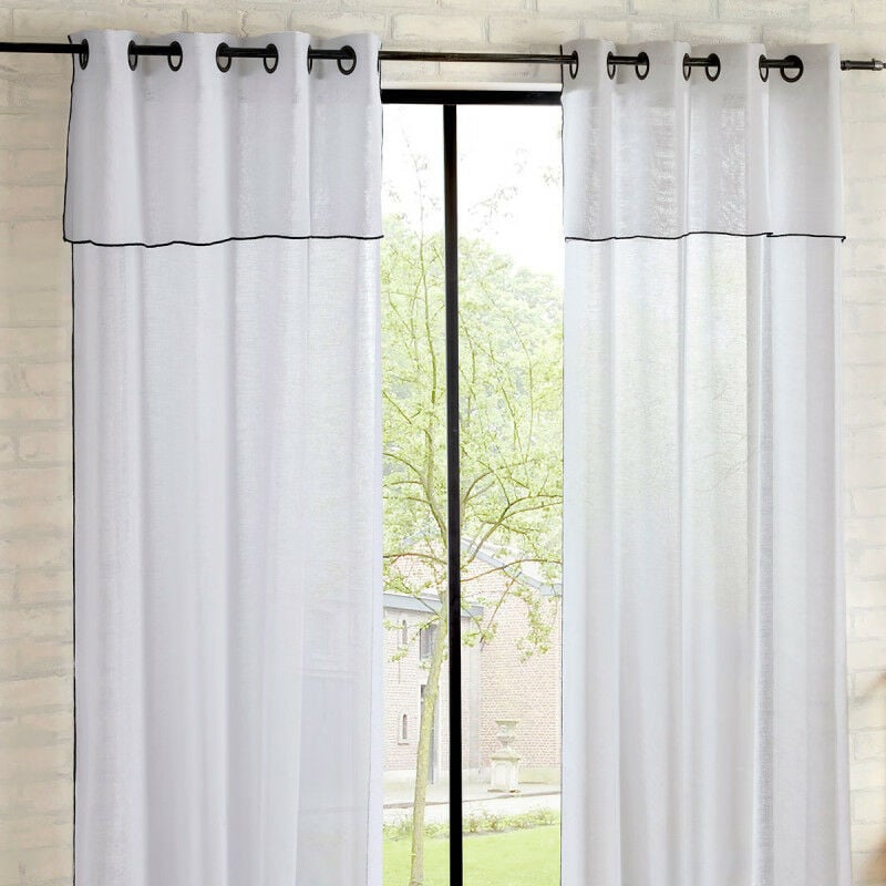 Lot de 2 rideaux à œillets 'bourdon contrasté' 140 x 240 cm Atmosphéra - Blanc