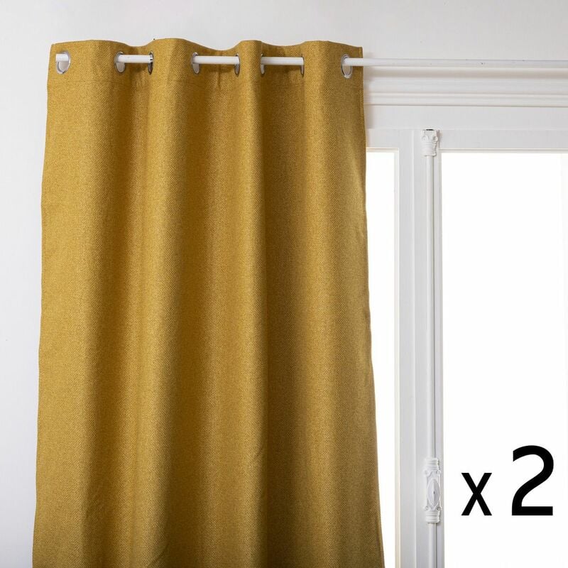 Lot de 2 Rideaux à œillets isolant et occultant Jaune Ocre 140 x 260 cm - Atmosphera