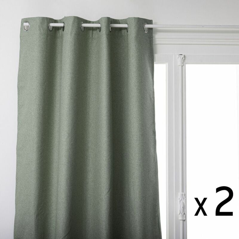 Atmosphera - Lot de 2 Rideaux à œillets isolant et occultant Vert 140 x 260 cm