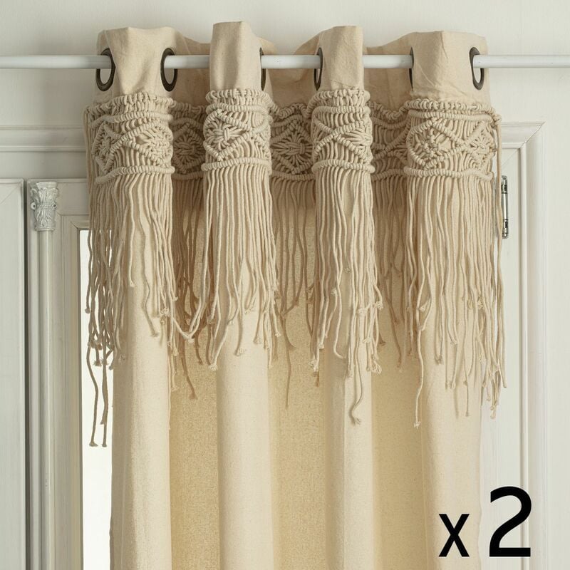 Lot de 2 Rideaux à œillets Macramé en Coton 140 x 260 cm Atmosphera