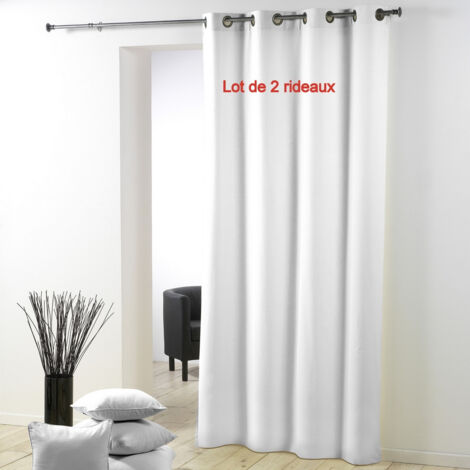 Lot de 2 rideaux a oeillets metal 140 x 280 cm polyester uni essentiel Blanc