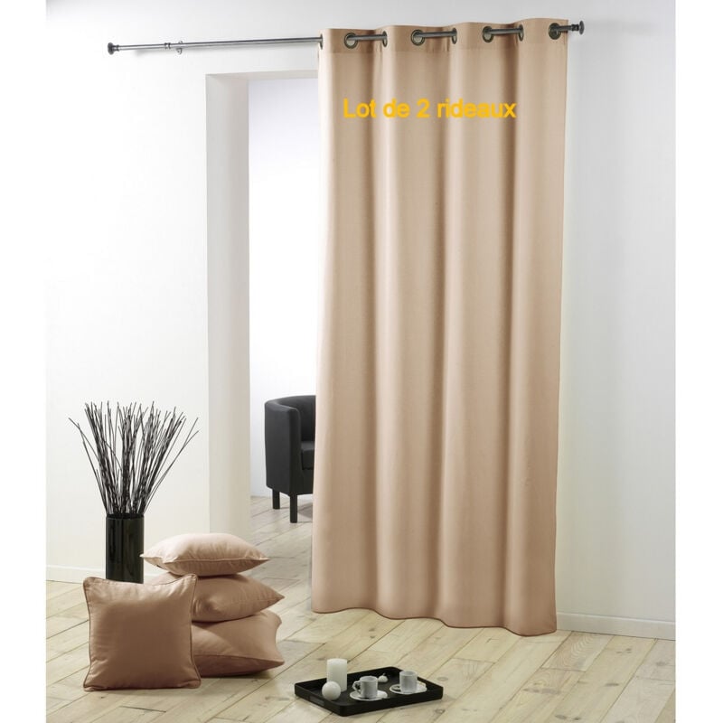 Lot de 2 rideaux a oeillets metal 140 x 280 cm polyester uni essentiel Lin