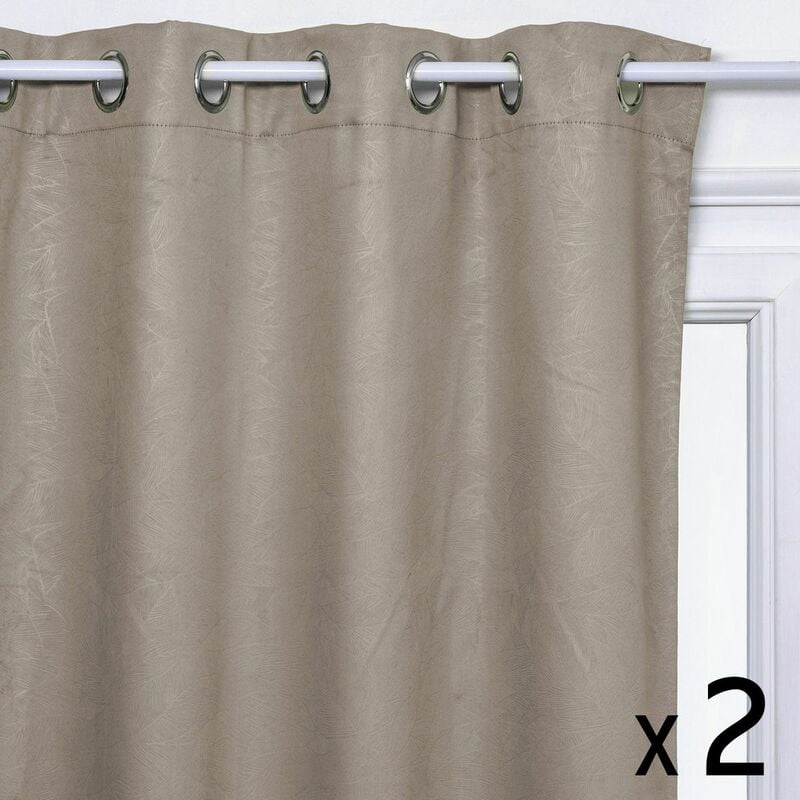 Atmosphera - Lot de 2 Rideaux à œillets Occultant Beige Lin Feuille en relief 140 x 260 cm