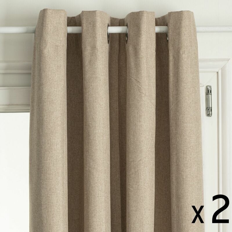 Lot de 2 Rideaux à œillets Occultant en tissu Beige Lin 140 x 260 cm Atmosphera