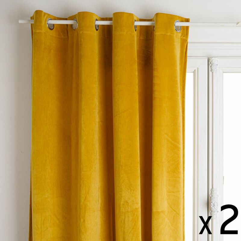 Atmosphera - Lot de 2 Rideaux à œillets Occultant en Velours Ocre 140 x 260 cm