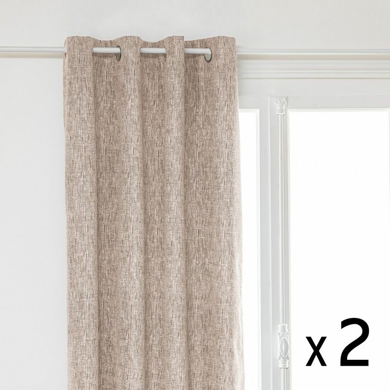 Lot de 2 Rideaux à œillets Occultant Jacquard Beige Lin 140 x 260 cm Atmosphera