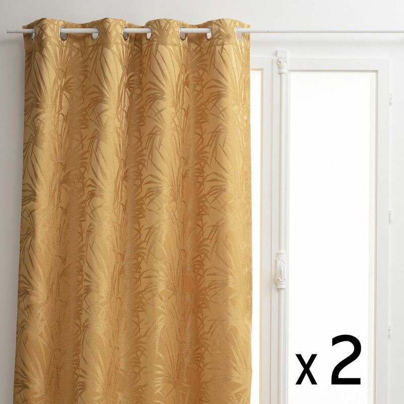 Lot de 2 Rideaux à œillets Occultant Jacquard Jaune Ocre 140 x 260 cm Atmosphera
