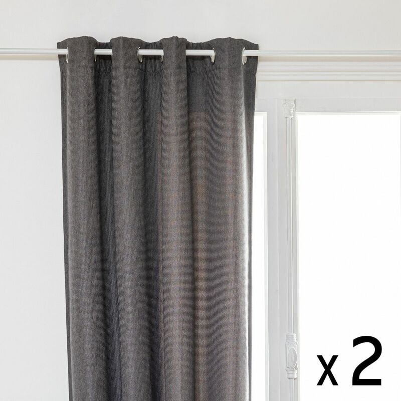 Atmosphera Créateur D'intérieur - Lot de 2 Rideaux à œillets Occultant Tissu Chenille Gris foncé 140 x 260 cm - Atmosphera