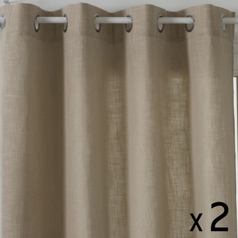 Lot de 2 Rideaux à œillets Tissu Beige Lin 140 x 260 cm Atmosphera