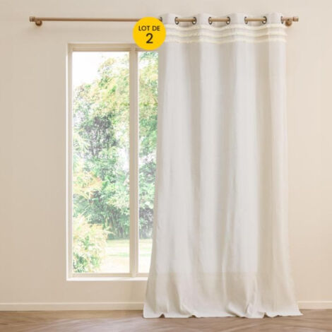 Lot de 2 Rideaux à Œillets Vertis - 140 x 240 cm - Polycoton Uni avec Franges