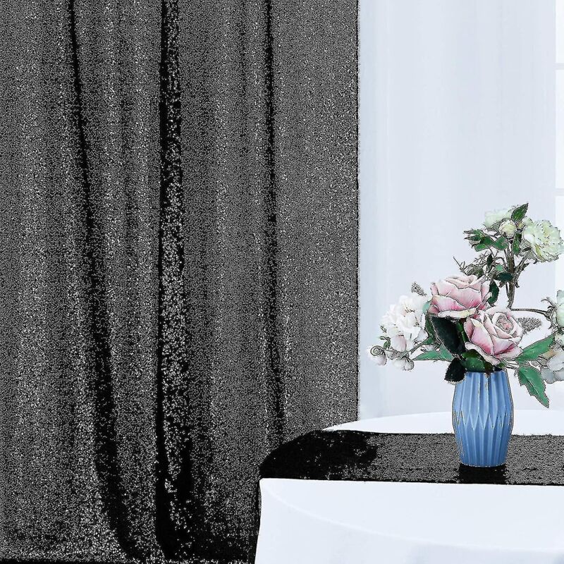 Lot de 2 rideaux à paillettes noires de 28 pieds, rideaux à paillettes pour toile de fond de photographie