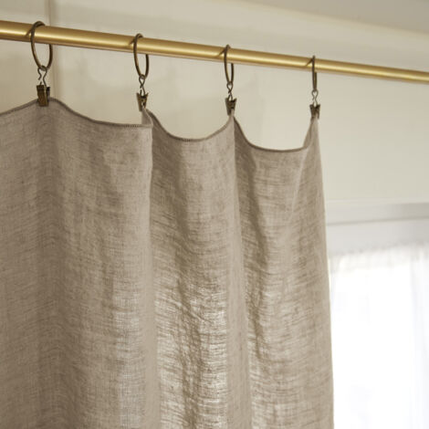 Lot de 2 rideaux ajustable + 8 anneaux pince "Soline" 140 x 270 cm Lin lavé - Couleur: Soline Sable