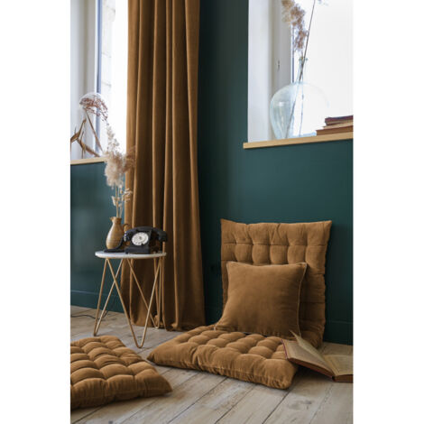 Lot de 2 rideaux ajustables + 8 anneaux pince "César" 140 x 270 cm Velours de Coton - Couleur: César Camel
