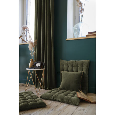 Lot de 2 rideaux ajustables + 8 anneaux pince "César" 140 x 270 cm Velours de Coton - Couleur: César Thym