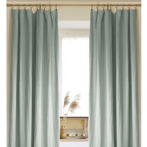 Lot de 2 rideaux ajustables en lin lavé avec 8 anneaux pince 140 x 270 cm Eucalyptus