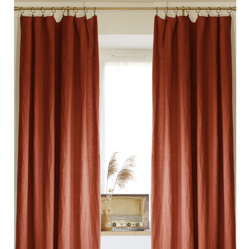 Lot de 2 rideaux ajustables en lin lavé avec 8 anneaux pince 140 x 270 cm Paprika
