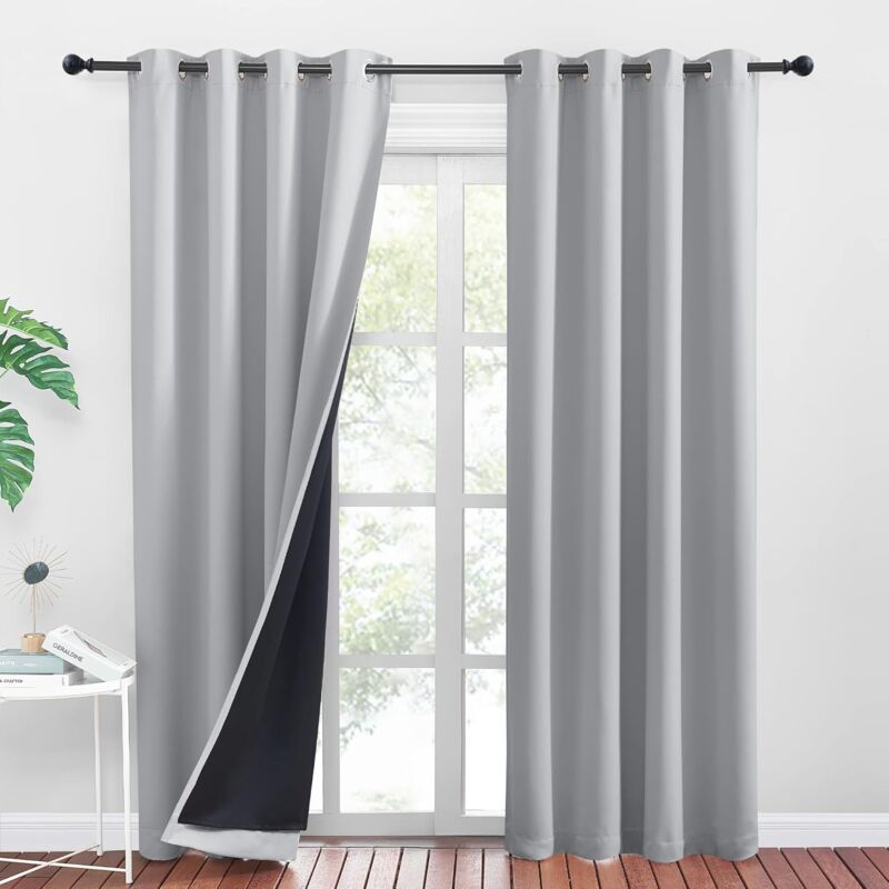 Lot de 2 Rideaux de fenêtre occultants et Thermiques pour Chambre à Coucher 140 x 260 cm Gris Claire