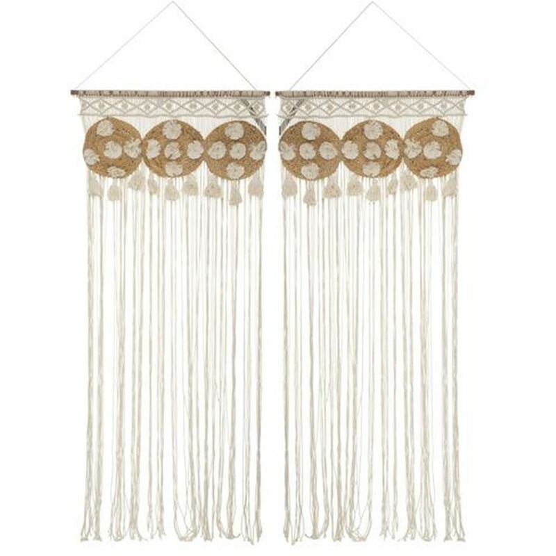 Lot de 2 Rideaux de fils détails macramé et pompons