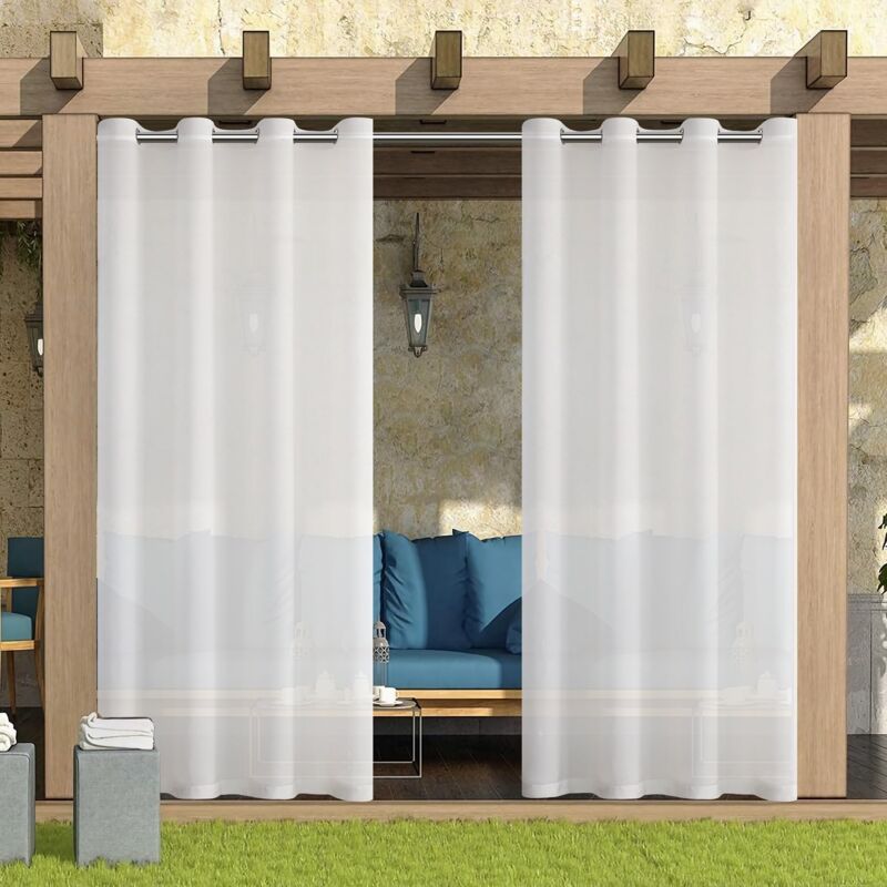 Lot de 2 rideaux d'extérieur imperméables transparents avec œillets - 213 x 132 cm (H x l) - Blanc transparent - Pour balcon, terrasse - Imperméable