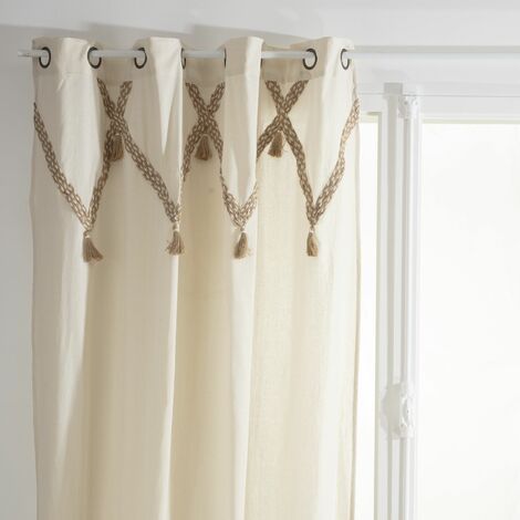 Lot de 2 rideaux en coton et en jute avec pompons CARMEN