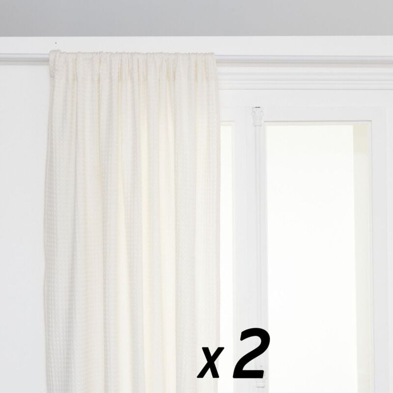 Lot de 2 Rideaux en Coton Nid d'abeille Blanc Ivoire 130 x 260 cm Atmosphera