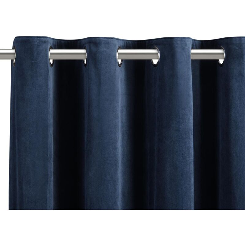 Vente-unique - Lot de 2 rideaux en velours - l. 135 x h. 260 cm - Bleu nuit - kolami