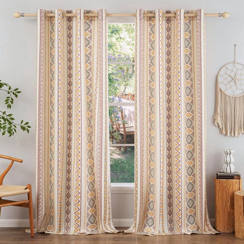 Lot de 2 Rideaux Extérieurs Lin Transparent 132x244 cm - Résistants aux Intempéries, Style Bohème pour Balcon, Pergola et Terrasse