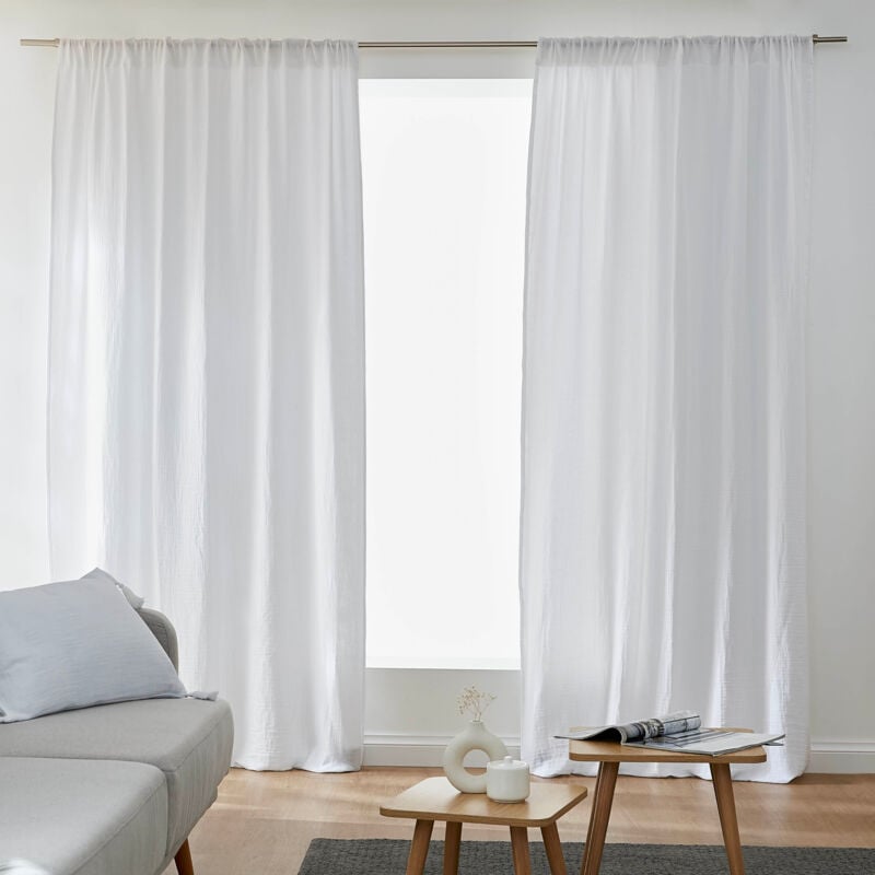 Lot de 2 Rideaux Galon Fronceur double Gaze de coton – Perle – 140 x 240 cm