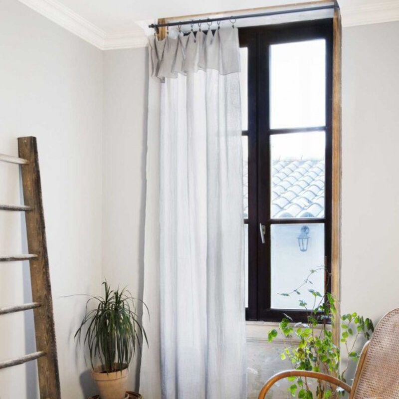 Lot de 2 rideaux gaze de coton 140x300 cm Gris clair