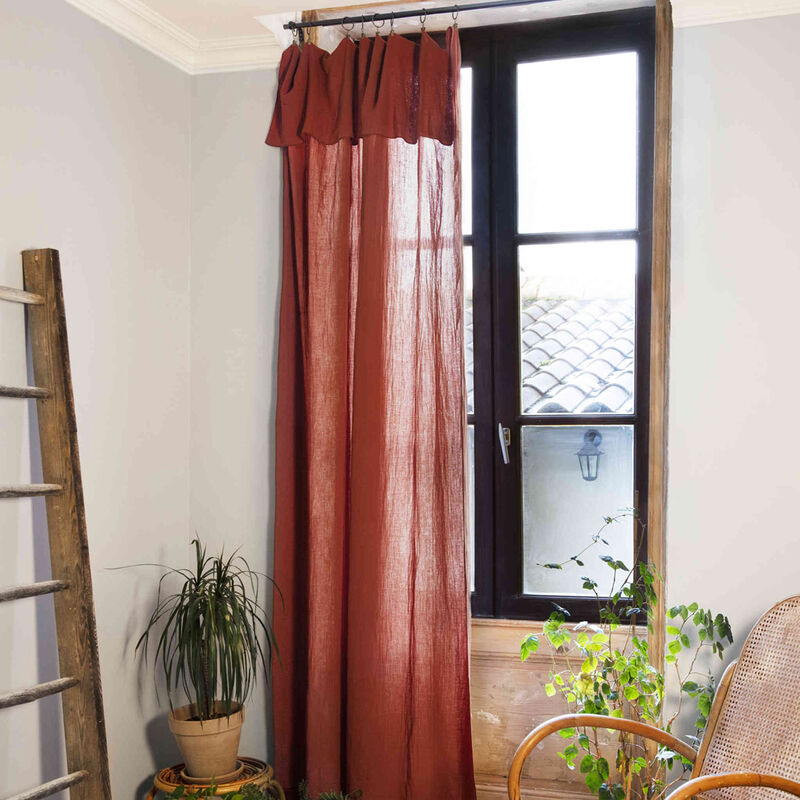 Terre De Nuit - Lot de 2 rideaux gaze de coton ajustables 140x300 cm orange